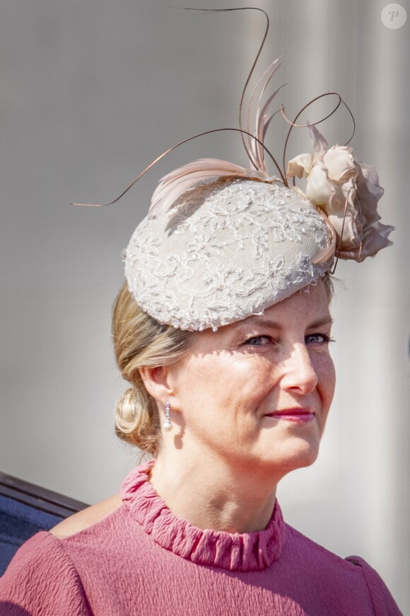 Sophie Rhys-Jones, comtesse de Wessex - Les membres de la famille royale britannique lors du rassemblement militaire "Trooping the Colour" (le "salut aux couleurs"), célébrant l'anniversaire officiel du souverain britannique. Cette parade a lieu à Horse Guards Parade, chaque année au cours du deuxième samedi du mois de juin. Londres, le 9 juin 2018.