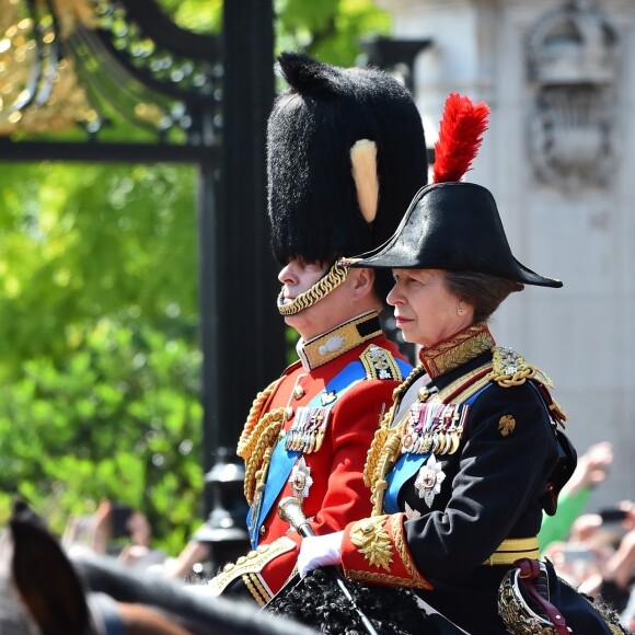 La princesse Anne - Les membres de la famille royale britannique lors du rassemblement militaire "Trooping the Colour" (le "salut aux couleurs"), célébrant l'anniversaire officiel du souverain britannique. Cette parade a lieu à Horse Guards Parade, chaque année au cours du deuxième samedi du mois de juin. Londres, le 9 juin 2018.