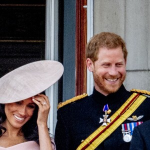 Le prince Harry, duc de Sussex, et Meghan Markle, duchesse de Sussex, et Isla Phillips - Les membres de la famille royale britannique lors du rassemblement militaire "Trooping the Colour" (le "salut aux couleurs"), célébrant l'anniversaire officiel du souverain britannique. Cette parade a lieu à Horse Guards Parade, chaque année au cours du deuxième samedi du mois de juin. Londres, le 9 juin 2018.