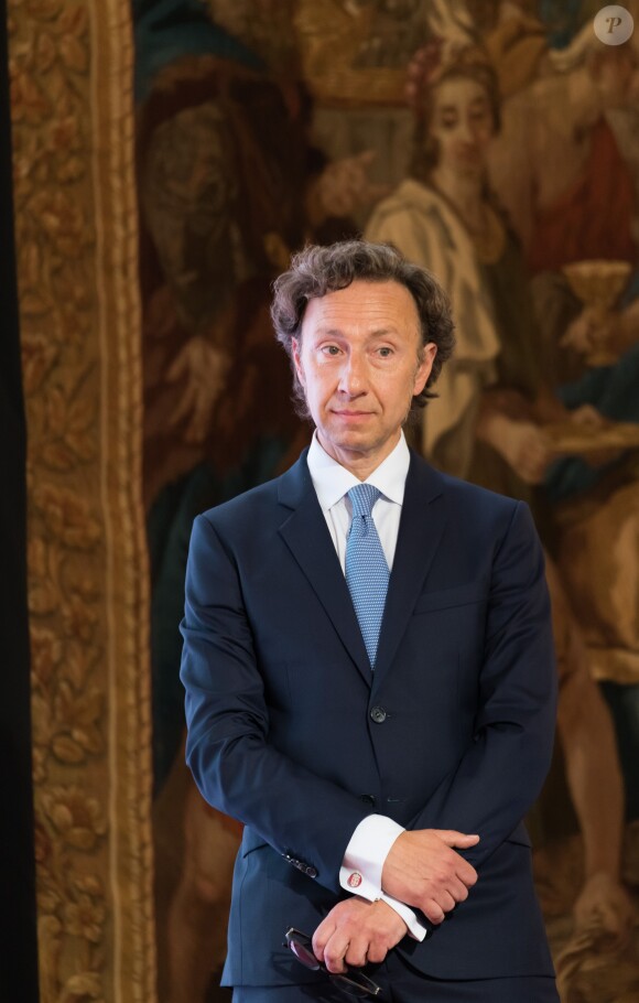 Stéphane Bern, chargé de mission pour le patrimoine - Le président de la République française et le chargé de mission pour le patrimoine français lancent le Loto "Mission Patrimoine" au palais de l'Elysée à Paris, France, le 31 mai 2018. © Jacques Witt/Pool//Bestimage