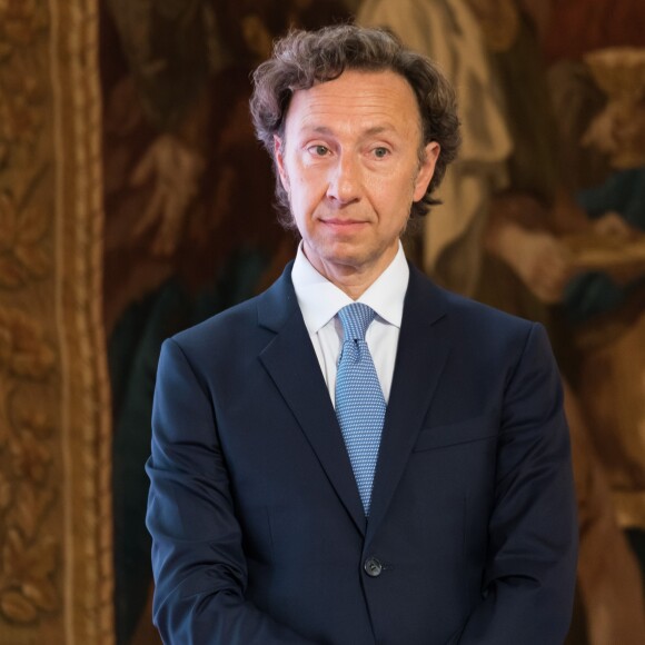 Stéphane Bern, chargé de mission pour le patrimoine - Le président de la République française et le chargé de mission pour le patrimoine français lancent le Loto "Mission Patrimoine" au palais de l'Elysée à Paris, France, le 31 mai 2018. © Jacques Witt/Pool//Bestimage