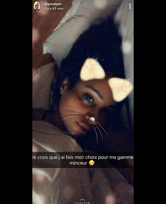 Demdem, la femme de Maîtres Gims, a demandé l'aide de ses fans sur Snapchat pour perdre du poids. Juin 2018.