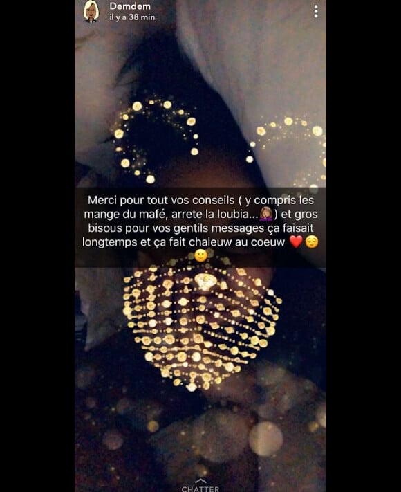 Demdem, la femme de Maîtres Gims, a demandé l'aide de ses fans sur Snapchat pour perdre du poids. Juin 2018.