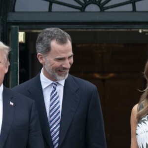 Donald Trump et Melania reçoivent le roi Felipe VI et la reine Letizia d'Espagne à la Maison Blanche à Washington DC, le 19 juin 2018.