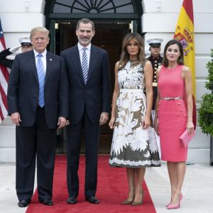 Donald Trump et Melania reçoivent le roi Felipe VI et la reine Letizia d'Espagne à la Maison Blanche à Washington DC, le 19 juin 2018.