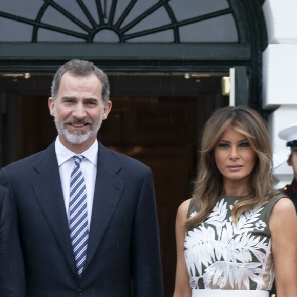 Donald Trump et Melania reçoivent le roi Felipe VI et la reine Letizia d'Espagne à la Maison Blanche à Washington DC, le 19 juin 2018.