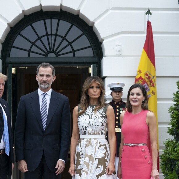 Donald Trump et Melania reçoivent le roi Felipe VI et la reine Letizia d'Espagne à la Maison Blanche à Washington DC, le 19 juin 2018.