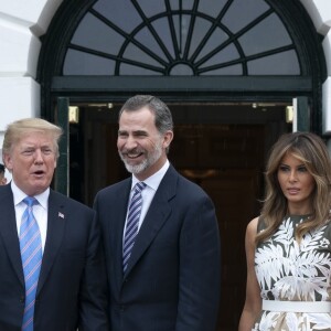 Donald Trump et Melania reçoivent le roi Felipe VI et la reine Letizia d'Espagne à la Maison Blanche à Washington DC, le 19 juin 2018.