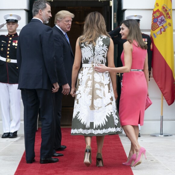 Donald Trump et Melania reçoivent le roi Felipe VI et la reine Letizia d'Espagne à la Maison Blanche à Washington DC, le 19 juin 2018.