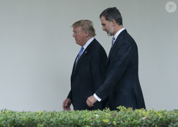 Donald Trump et Melania reçoivent le roi Felipe VI et la reine Letizia d'Espagne à la Maison Blanche à Washington DC, le 19 juin 2018.