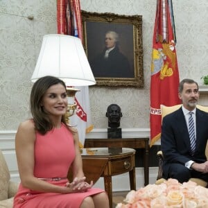 Donald Trump et Melania reçoivent le roi Felipe VI et la reine Letizia d'Espagne à la Maison Blanche à Washington DC, le 19 juin 2018.