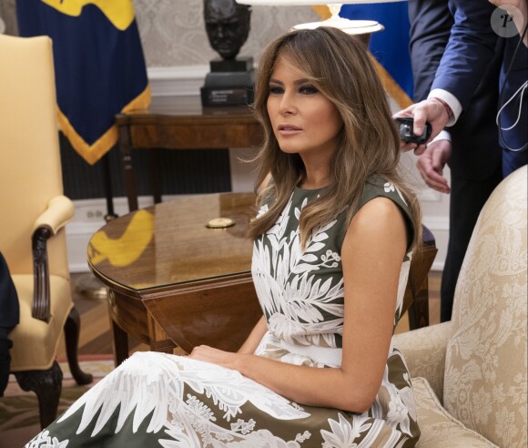 Donald Trump et Melania reçoivent le roi Felipe VI et la reine Letizia d'Espagne à la Maison Blanche à Washington DC, le 19 juin 2018.