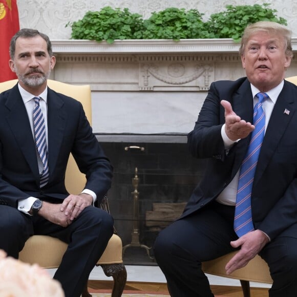 Donald Trump et Melania reçoivent le roi Felipe VI et la reine Letizia d'Espagne à la Maison Blanche à Washington DC, le 19 juin 2018.