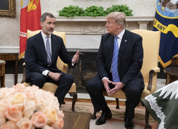Donald Trump et Melania reçoivent le roi Felipe VI et la reine Letizia d'Espagne à la Maison Blanche à Washington DC, le 19 juin 2018.