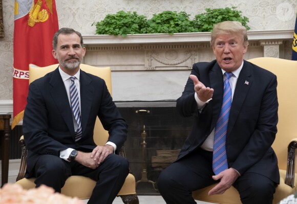 Donald Trump et Melania reçoivent le roi Felipe VI et la reine Letizia d'Espagne à la Maison Blanche à Washington DC, le 19 juin 2018.