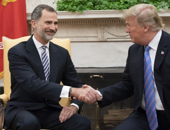 Donald Trump et Melania reçoivent le roi Felipe VI et la reine Letizia d'Espagne à la Maison Blanche à Washington DC, le 19 juin 2018.