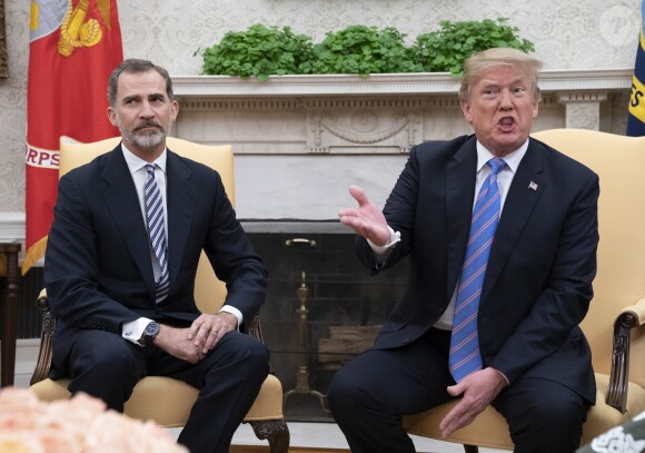 Donald Trump et Melania reçoivent le roi Felipe VI et la reine Letizia d'Espagne à la Maison Blanche à Washington DC, le 19 juin 2018.