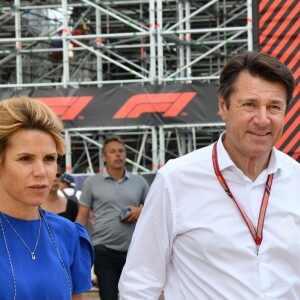 Exclusif - Christian Estrosi et sa femme Laura Tenoudji durant la journée d'essai du Grand Prix de France au Castellet le 23 juin 2018. Ils ont visité le Village situé derrière les tribunes et ouvert au public. Christian Estrosi, le maire de Nice et le vice président du Conseil Regional de PACA, est à l'origine du retour du Grand prix de France au Circuit Paul Ricard. © Bruno Bebert/Bestimage