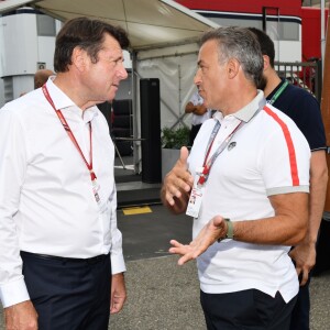 Exclusif - Chritian Estrosi et Jean Alesi durant la journée d'essai du Grand Prix de France au Castellet le 23 juin 2018. Christian Estrosi, le maire de Nice et le vice président du Conseil Regional de PACA, est à l'origine du retour du Grand prix de France au Circuit Paul Ricard. © Bruno Bebert/Bestimage