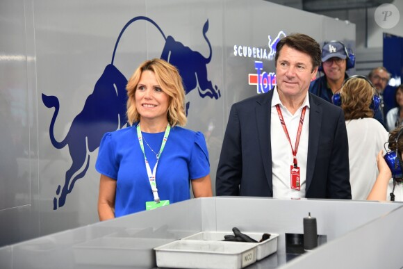 Christian Estrosi et sa femme Laura Tenoudji durant la journée d'essai du Grand Prix de France au Castellet le 23 juin 2018. Christian Estrosi, le maire de Nice et le vice président du Conseil Regional de PACA, est à l'origine du retour du Grand prix de France au Circuit Paul Ricard. © Bruno Bebert/Bestimage