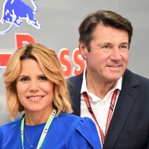 Christian Estrosi et sa femme Laura Tenoudji durant la journée d'essai du Grand Prix de France au Castellet le 23 juin 2018. Christian Estrosi, le maire de Nice et le vice président du Conseil Regional de PACA, est à l'origine du retour du Grand prix de France au Circuit Paul Ricard. © Bruno Bebert/Bestimage