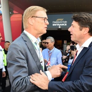 Ari Vatanen et Christian Estrosi durant la journée d'essai du Grand Prix de France au Castellet le 23 juin 2018. Christian Estrosi, le maire de Nice et le vice président du Conseil Regional de PACA, est à l'origine du retour du Grand prix de France au Circuit Paul Ricard. © Bruno Bebert/Bestimage