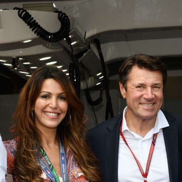 Eric et Tamara Boullier, Christian Estrosi et sa femme Laura Tenoudji durant la journée d'essai du Grand Prix de France au Castellet le 23 juin 2018. Christian Estrosi, le maire de Nice et le vice président du Conseil Regional de PACA, est à l'origine du retour du Grand prix de France au Circuit Paul Ricard. © Bruno Bebert/Bestimage