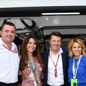 Eric et Tamara Boullier, Christian Estrosi et sa femme Laura Tenoudji durant la journée d'essai du Grand Prix de France au Castellet le 23 juin 2018. Christian Estrosi, le maire de Nice et le vice président du Conseil Regional de PACA, est à l'origine du retour du Grand prix de France au Circuit Paul Ricard. © Bruno Bebert/Bestimage