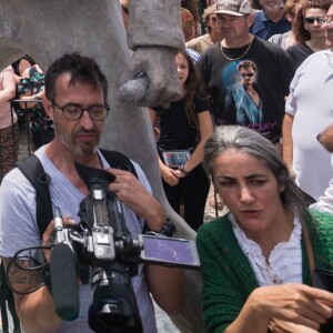 Les fans de Johnny Hallyday découvrent la statue de leur idole sur le terrain du restaurant "Le Tennessee" à Donzère à côté de Viviers-sur-Rhône, France, le 16 juin 2018.