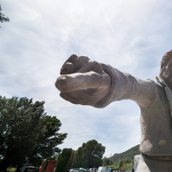 Les fans de Johnny Hallyday découvrent la statue de leur idole sur le terrain du restaurant "Le Tennessee" à Donzère à côté de Viviers-sur-Rhône, France, le 16 juin 2018.