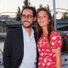 Thomas Hollande et sa future femme la journaliste Emilie Broussouloux lors du 6e Trophée de la Pétanque Gastronomique au Paris Yacht Marina, 28 juin 2018.