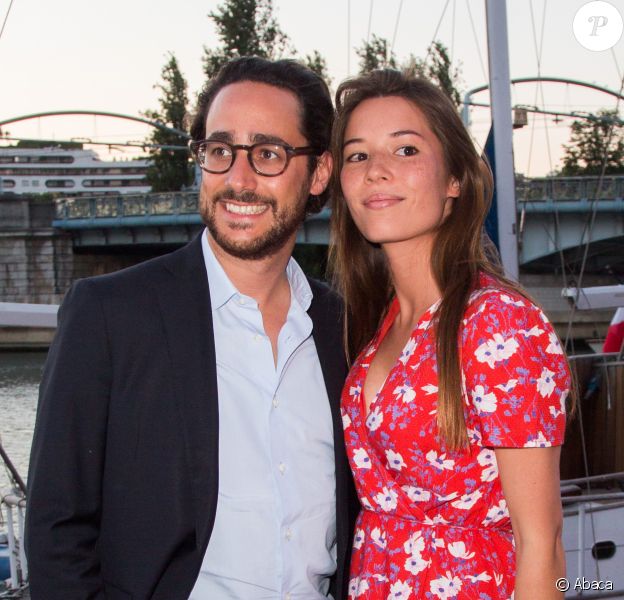 Thomas Hollande et sa future femme la journaliste Emilie Broussouloux lors du 6e Trophée de la Pétanque Gastronomique au Paris Yacht Marina, 28 juin 2018.