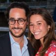 Thomas Hollande et sa future femme la journaliste Emilie Broussouloux lors du 6e Trophée de la Pétanque Gastronomique au Paris Yacht Marina, 28 juin 2018.