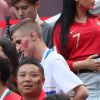 Exclusif - Georgina Rodriguez, la compagne de Cristiano Ronaldo montre sa bague avec un gros diamant à une amie dans les tribunes du match Portugal / Maroc lors du mondial 2018 en Russie à Moscou le 20 juin 2018. © Cyril Moreau / Bestimage