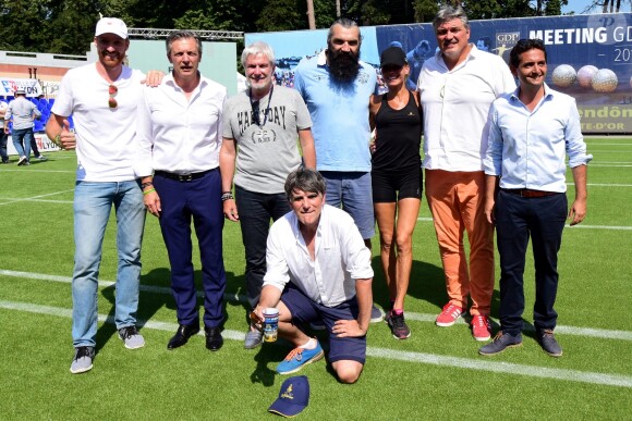 Exclusif - Maxime (Koh-Lanta Fidji), Pascal Blache, Jean-François Gobertier, Sébastien Chabal, Indra Kuldasaar, David Douillet, Tex et Fabrice La Posta (organisateur du Meeting) - People au meeting GDP Vendôme 2018 au Vélodrome Georges-Préveral à Lyon le 29 juin 2018. A l'occasion de cette 2ème étape, Jean-François Gobertier, la ville de Lyon et Jacques Vianesi (président du Comité Bouliste du Rhône) nous invitent à venir voir les meilleurs joueurs du monde de sport boules. © Romain Doucelin/Bestimage