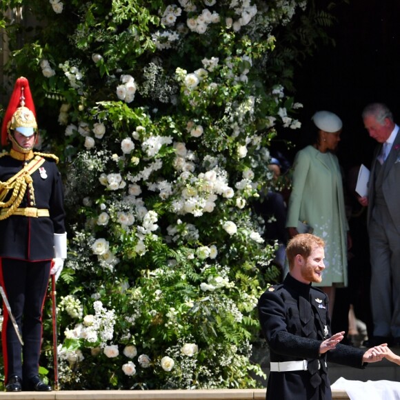 Le prince Harry, duc de Sussex, et Meghan Markle, duchesse de Sussex, à la sortie de chapelle St. George au château de Windsor - Sortie après la cérémonie de mariage du prince Harry et de Meghan Markle en la chapelle Saint-George au château de Windsor, Royaume Uni, le 19 mai 2018.