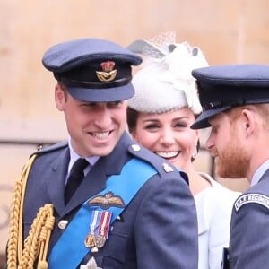 La duchesse Catherine de Cambridge (Kate Middleton), le prince William, la duchesse Meghan de Sussex (Meghan Markle) et le prince Harry à l'abbaye de Westminster, le 10 juillet 2018 à Londres, pour le service marquant le centenaire de la Royal Air Force (RAF).