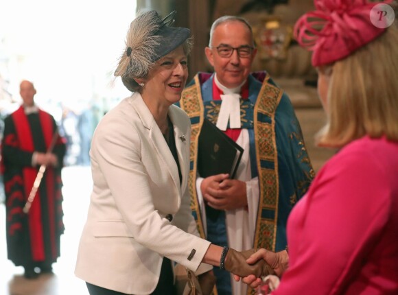 Theresa May à l'abbaye de Westminster, le 10 juillet 2018 à Londres, pour le service marquant le centenaire de la Royal Air Force (RAF).