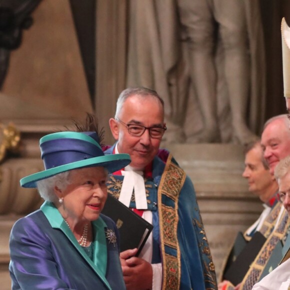 La reine Elizabeth II à l'abbaye de Westminster, le 10 juillet 2018 à Londres, pour le service marquant le centenaire de la Royal Air Force (RAF).