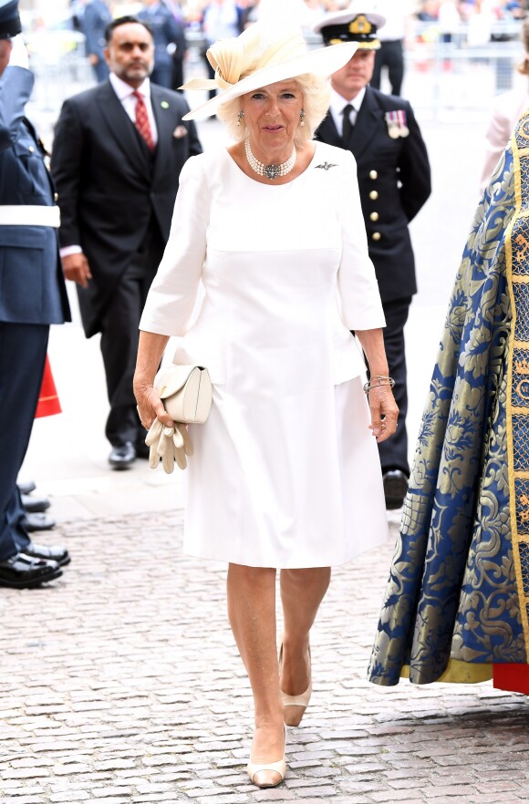 Camilla Parker Bowles, duchesse de Cornouailles, à l'abbaye de Westminster, le 10 juillet 2018 à Londres, pour le service marquant le centenaire de la Royal Air Force (RAF).