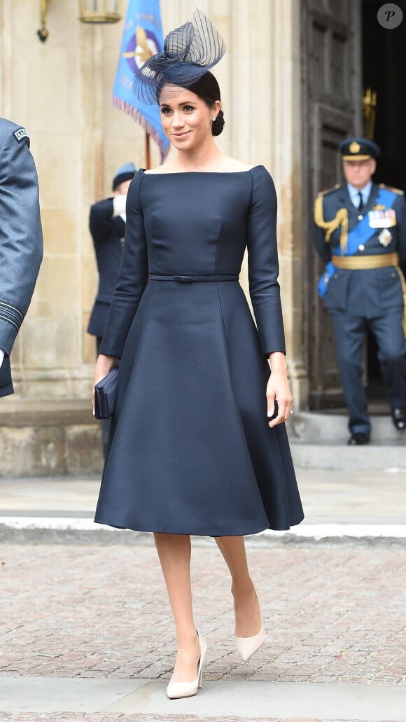 La duchesse Meghan de Sussex (Meghan Markle) à la sortie de l'abbaye de Westminster, le 10 juillet 2018 à Londres, pour le service marquant le centenaire de la Royal Air Force (RAF).