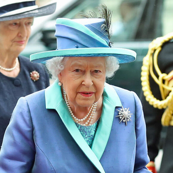 La reine Elizabeth II à l'abbaye de Westminster, le 10 juillet 2018 à Londres, pour le service marquant le centenaire de la Royal Air Force (RAF).