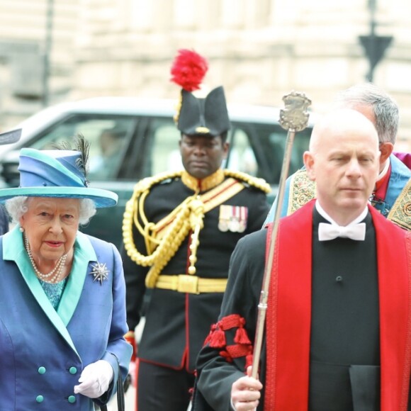 La reine Elizabeth II à l'abbaye de Westminster, le 10 juillet 2018 à Londres, pour le service marquant le centenaire de la Royal Air Force (RAF).