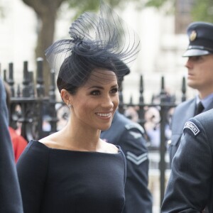 La duchesse Meghan de Sussex et le prince Harry à l'abbaye de Westminster, le 10 juillet 2018 à Londres, lors du service marquant le centenaire de la Royal Air Force (RAF).