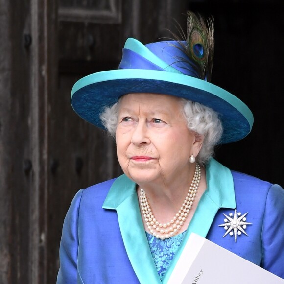 La reine Elizabeth II à la sortie de l'abbaye de Westminster, le 10 juillet 2018 à Londres, après le service marquant le centenaire de la Royal Air Force (RAF).