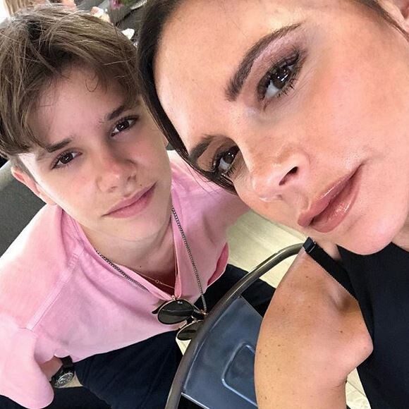 Romeo et Victoria Beckham. Avril 2018.