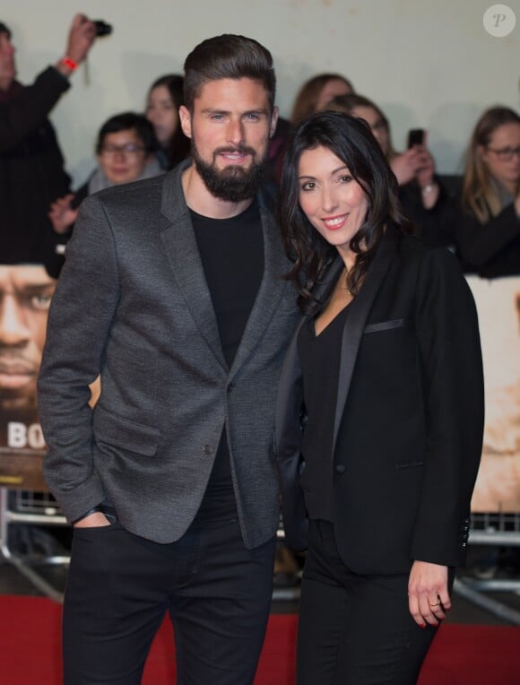 Olivier Giroud et sa femme Jennifer Giroud à la première de 'I Am Bolt' à The Odeon à Leicester Square à Londres, le 28 novembre 2016