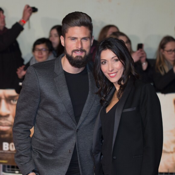 Olivier Giroud et sa femme Jennifer Giroud à la première de 'I Am Bolt' à The Odeon à Leicester Square à Londres, le 28 novembre 2016