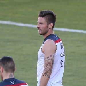 Olivier Giroud lors de l'entraînement à Ribeirao Preto, le 22 juin 2014, pendant le coupe du monde de la FIFA 2014.