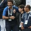 Patrick Bruel et son fils - Célébrités dans les tribunes lors de la demi-finale de la coupe du monde opposant la France à la Belgique à Saint-Pétersbourg le 10 juillet 2018 © Cyril Moreau/Bestimage